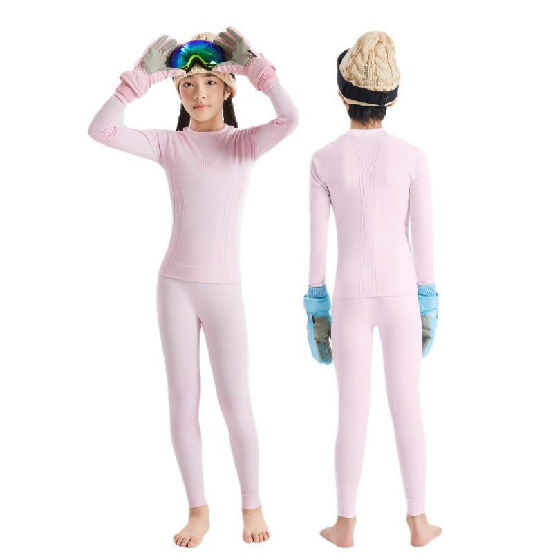 Ropa de esquí de secado rápido 001 para niños y niñas, mismo estilo, capa base térmica de punto sin costuras para actividades al aire libre._voghion.com