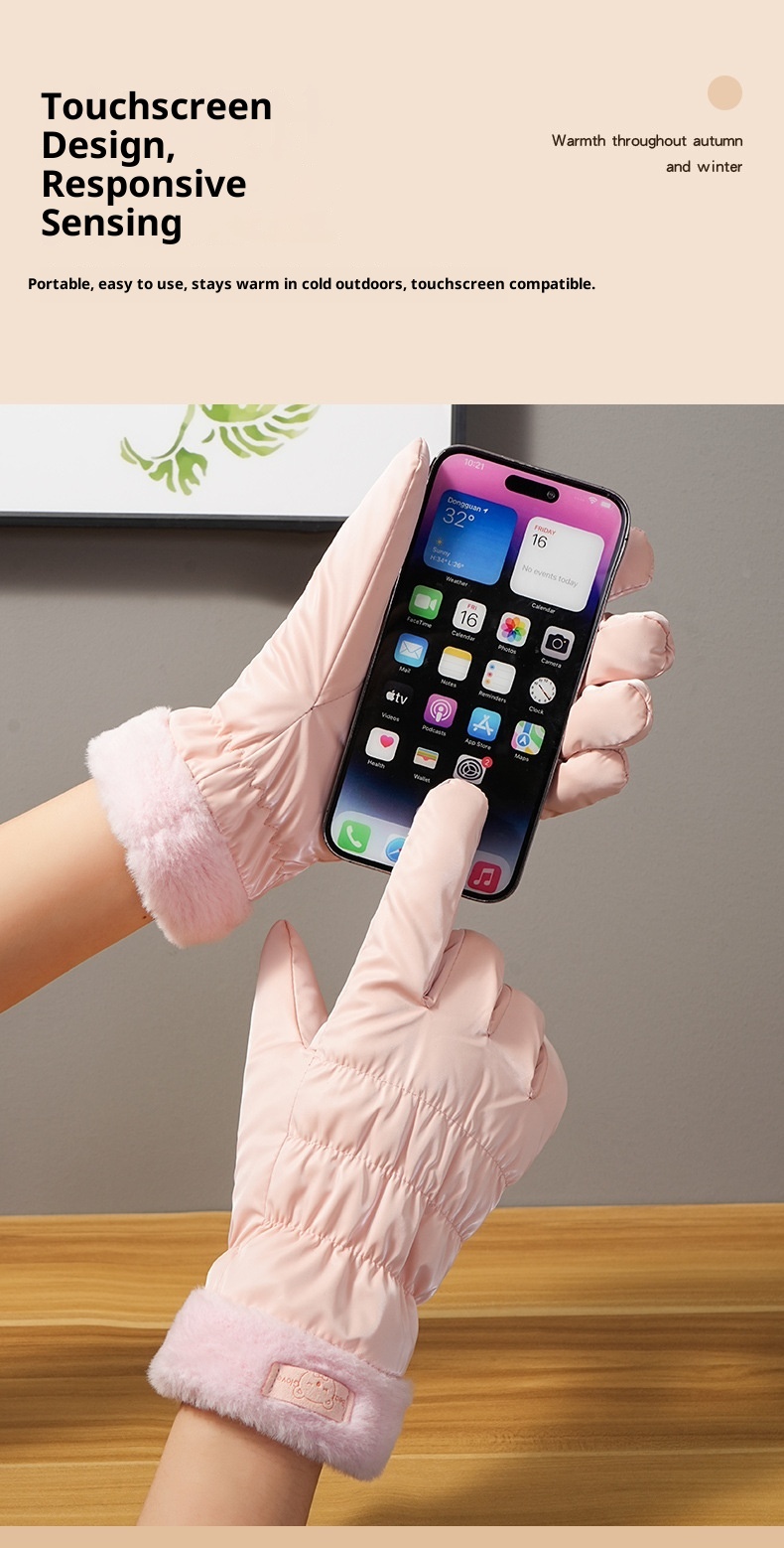 001 Ski Warme, wasserabweisende Handschuhe für Studentinnen mit niedlichen Bärenohren, Touchscreen-Funktion, Winter-Radfahren, kältebeständig, verdickt, Outdoor-Handschuhe_voghion.com