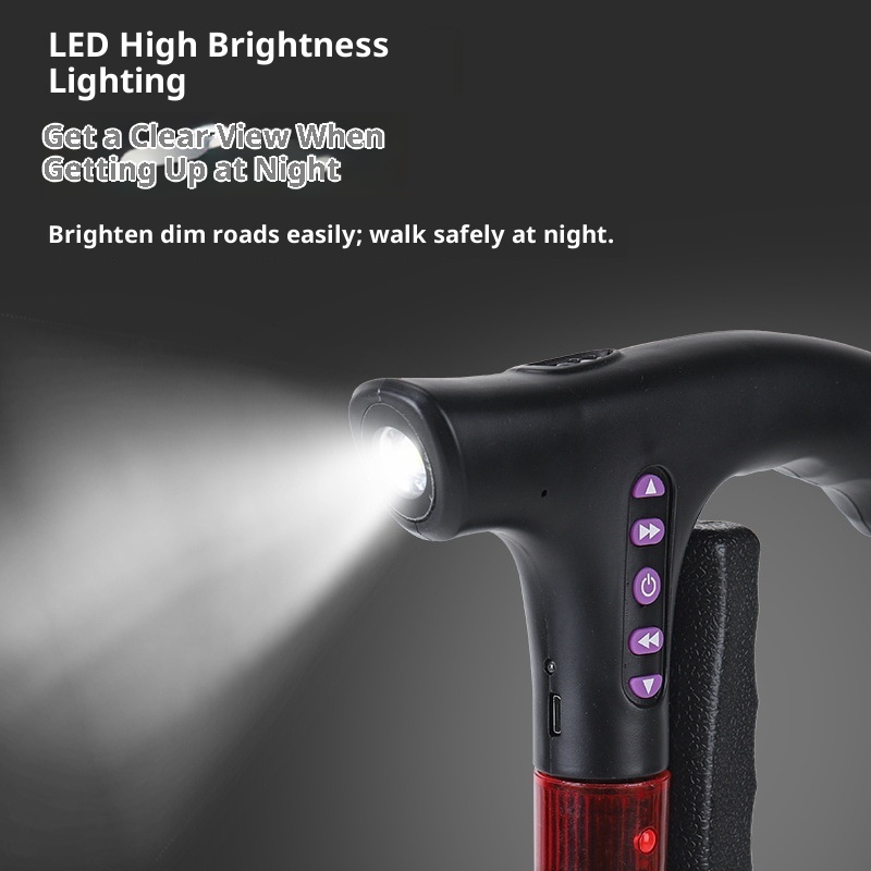 001 Multifunctional Smart Radio Elderly, Anti-Slip Telescopic Cane With Light, Aluminum Alloy Walking Stick For Seniors_voghion.com