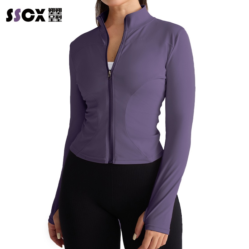 001 Giacca elasticizzata alta Abbigliamento fitness Top Autunno Inverno Collo alto Cerniera Abbigliamento sportivo Corsa Slim Fit Manica lunga Yoga_voghion.com