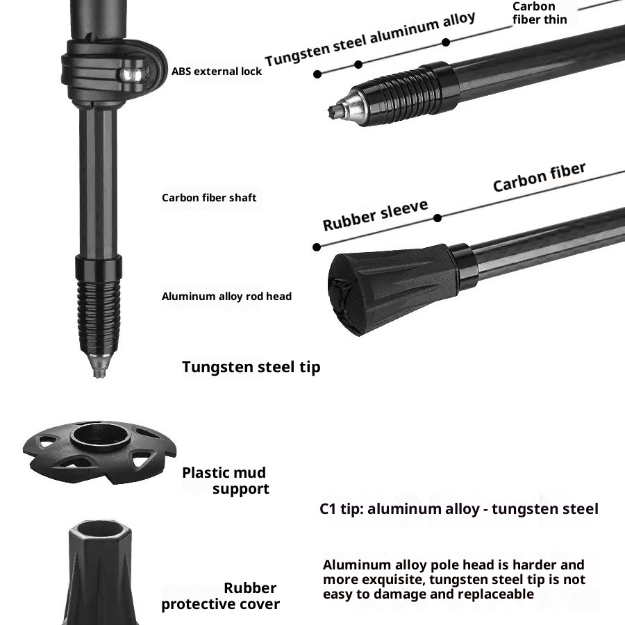 001 Sanfeng Ultra-light Fiber Trekking Poles Outdoor Telescopic Carbon Aluminum Alloy Walking Sticks Hiking Climbing_voghion.com