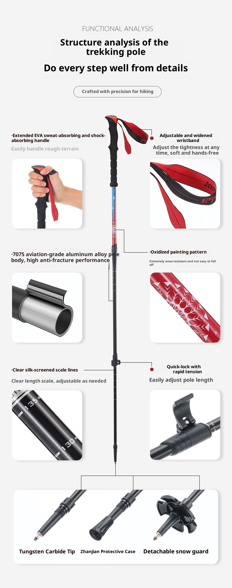 001 7075 Bastone da passeggio telescopico antiscivolo professionale ultraleggero in lega di alluminio per esterni_voghion.com