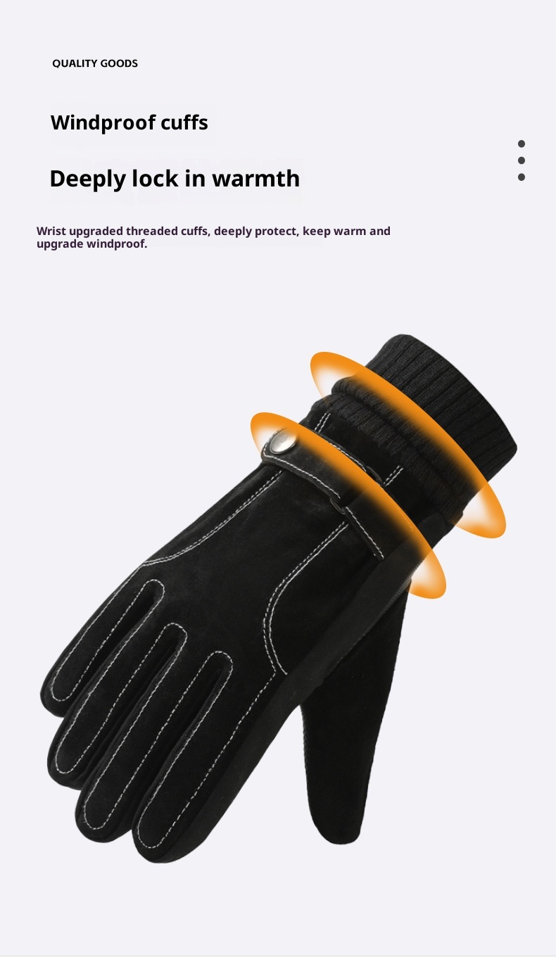 001 Pigskin Genuine Leather Ski Gloves For Men, Autumn And Winter Outdoor Riding Motorcycle Windproof Non-slip Fleece-lined_voghion.com