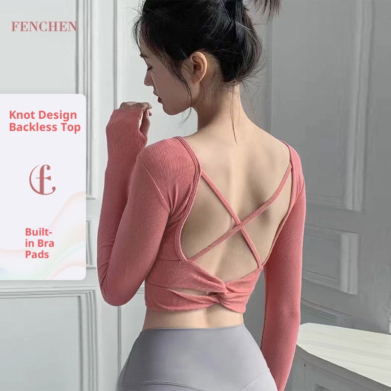 001 Maglia a maniche lunghe autunnale più venduta, imbottitura fissa sul petto, incrocio sulla schiena, abbigliamento sportivo e fitness ad alta elasticità_voghion.com