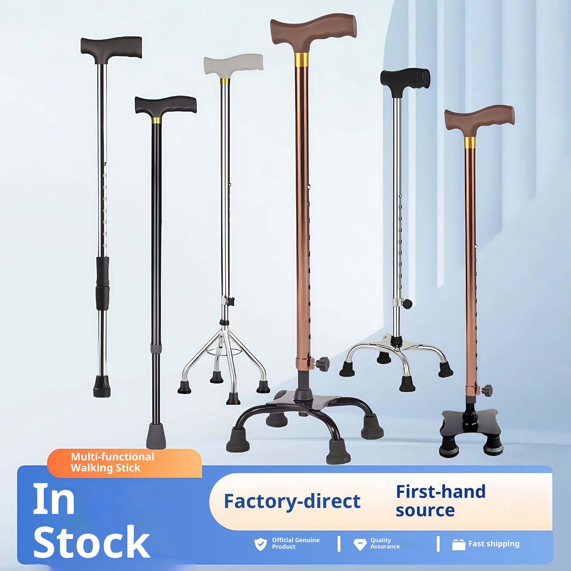 001 For Elderly, Thickened Anti-Slip Stick, Telescopic Adjustable Stainless Steel Aluminum Alloy Walking Stick_voghion.com