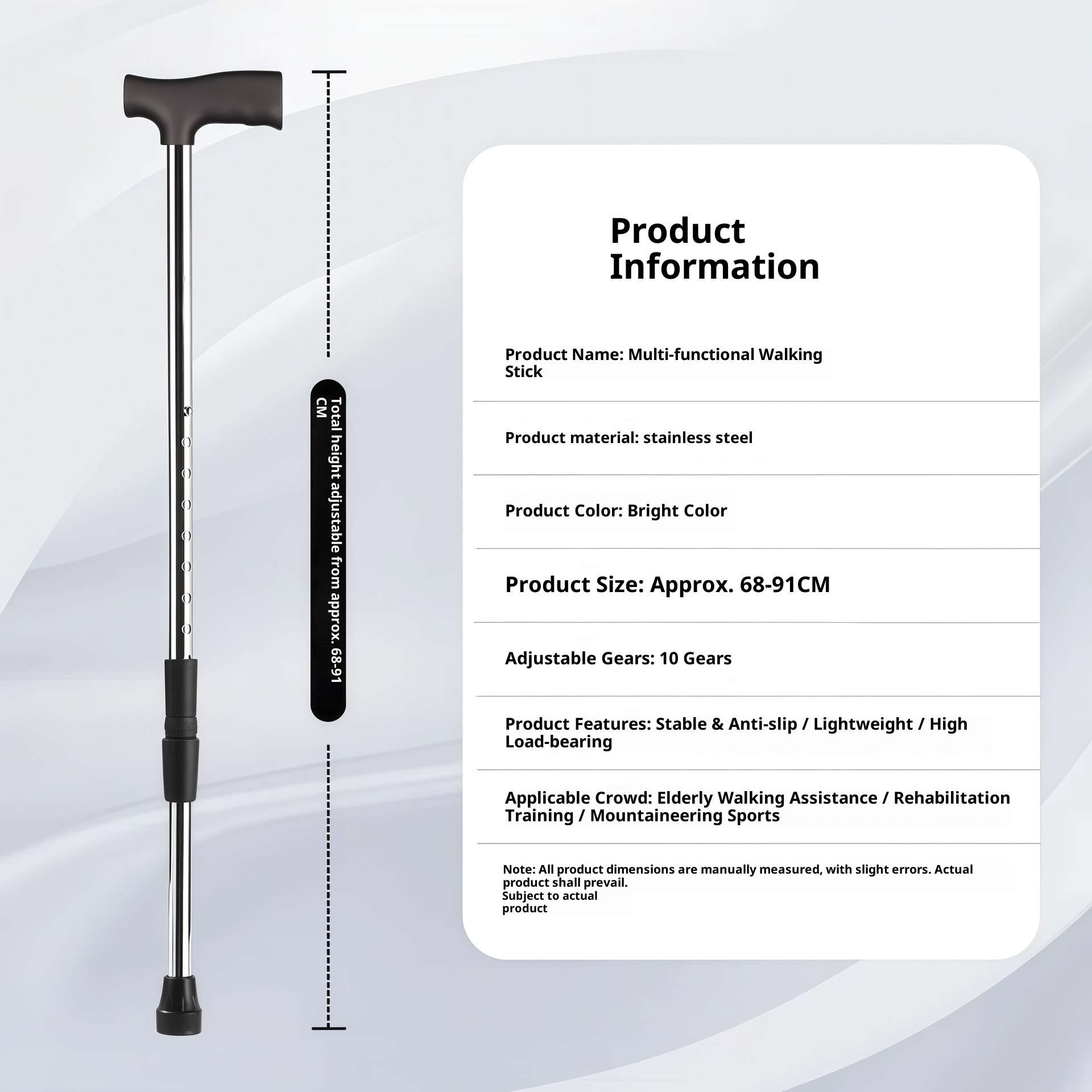 001 For Elderly, Thickened Anti-Slip Stick, Telescopic Adjustable Stainless Steel Aluminum Alloy Walking Stick_voghion.com