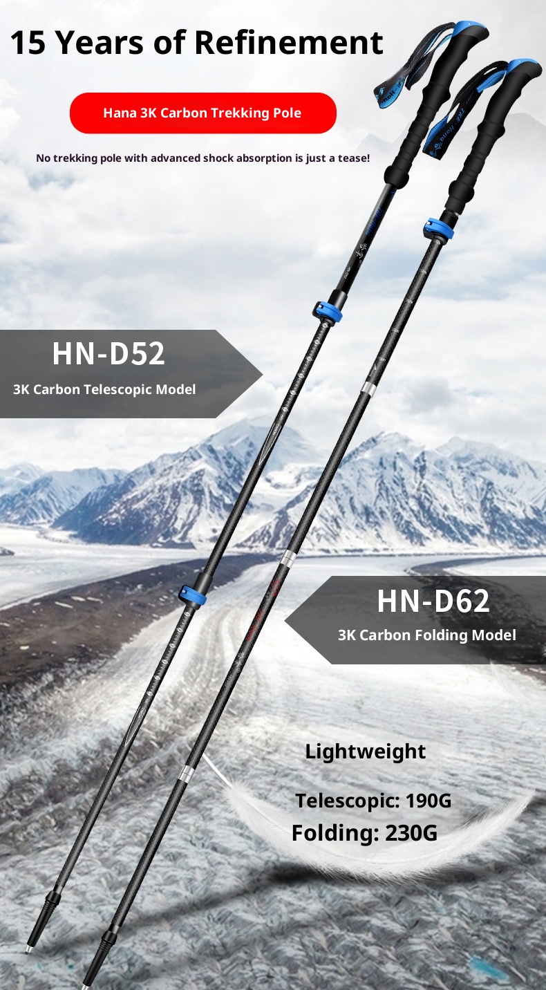 001 Fiber Teleskop-Falt-Trekkingstock für Damen und Herren, rutschfest, Wanderstock aus Carbonlegierung mit Stoßdämpfung_voghion.com