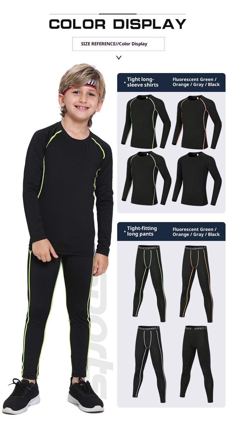 001 Children's Compression Training Suit Boys Basketball High Elastic Quick-Dry Long Sleeve Physical Fitness Football Sports_voghion.com