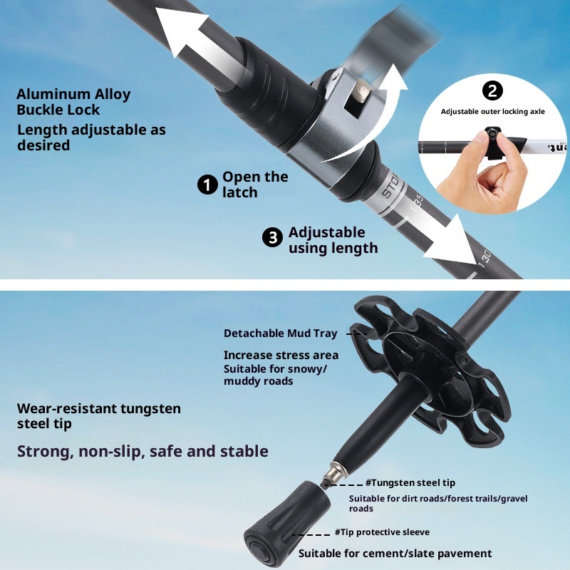 001 7075 Bastone da trekking in lega di alluminio Bastone telescopico Bastone da passeggio portatile con bloccaggio per esterni Bastone da arrampicata Artefatto Escursionismo_voghion.com