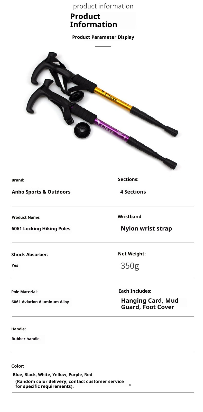 001 Bastone da passeggio per escursioni all'aperto e viaggi, personalizzato, in lega di alluminio leggera, con impugnatura a T, ammortizzante, a quattro sezioni_voghion.com