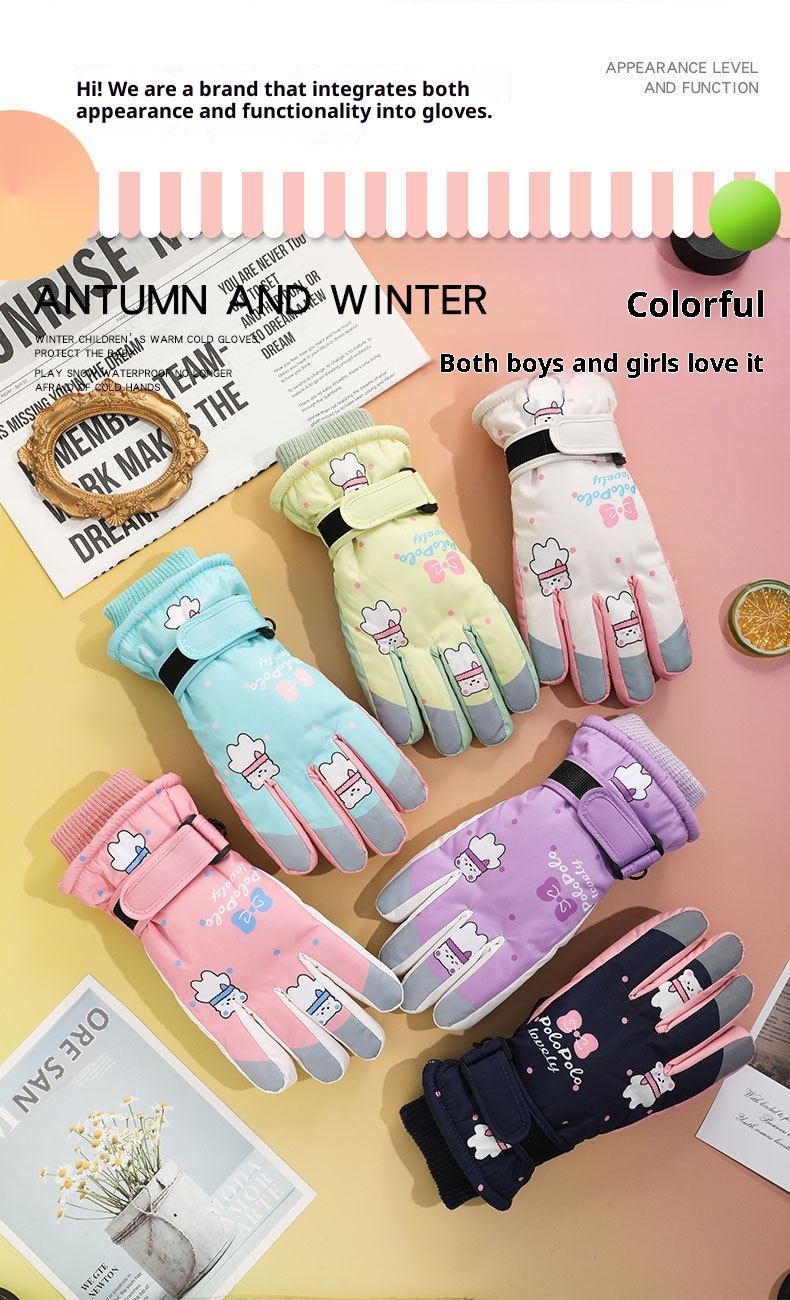 001 Cross-Border Winter Children's Ski Fleece-Lined Thickened Touchscreen Cycling Anti-Slip Windproof Student Cartoon Warm_voghion.com