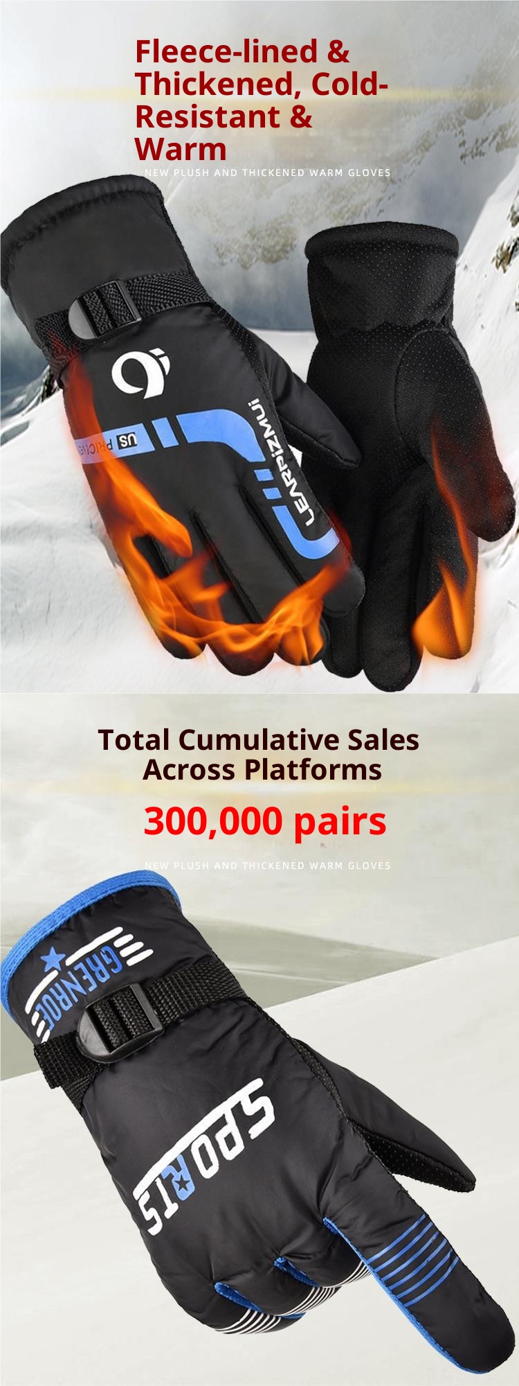 001 Men's Winter Women's Warm Cycling Cold-Proof Fleece-Lined Thickened Windproof Waterproof Motorcycle Skiing Cotton Gloves_voghion.com