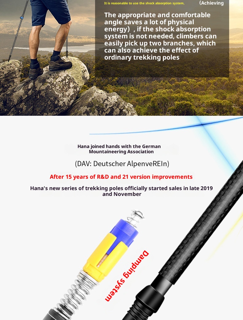 001 Fiber Teleskop-Falt-Trekkingstock für Damen und Herren, rutschfest, Wanderstock aus Carbonlegierung mit Stoßdämpfung_voghion.com