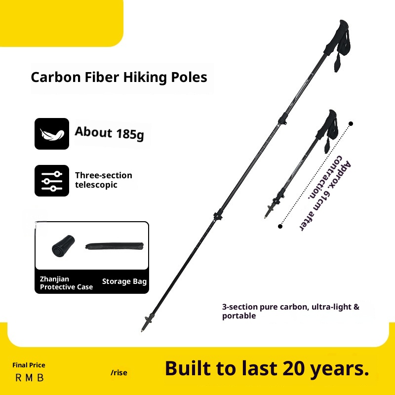 001 Fornitura diretta in fibra di carbonio ultraleggero telescopico escursionismo leggero portatile all'aperto arrampicata trekking pieghevole_voghion.com
