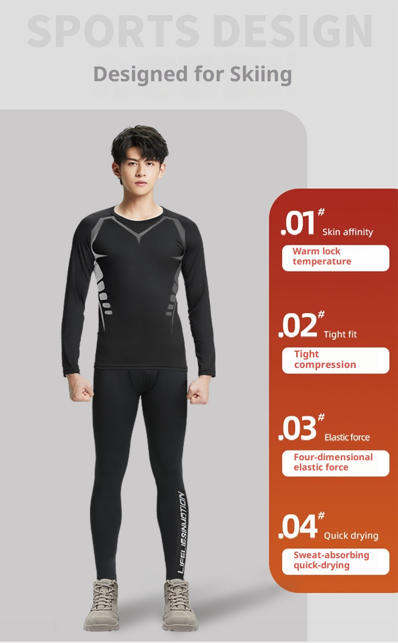 001 Intimo sportivo invernale da uomo ad asciugatura rapida, intimo termico da corsa, strato di base, set fitness in pile per attività all'aperto_voghion.com