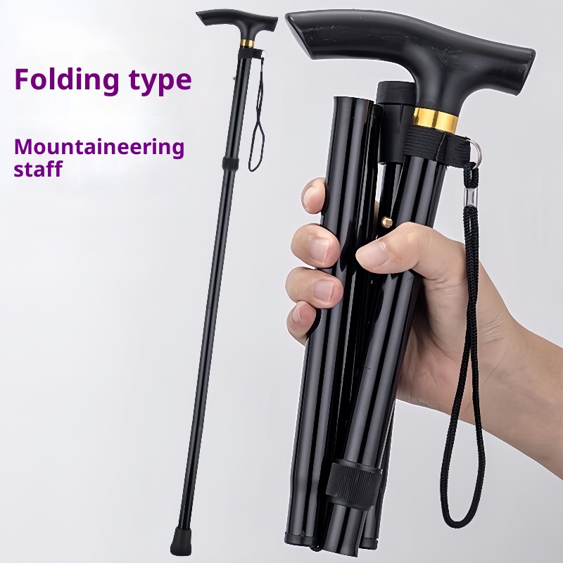 001 Unisex-Wanderstock aus Aluminiumlegierung, faltbar, rutschfest, für Senioren, für den Outdoor-Bereich_voghion.com