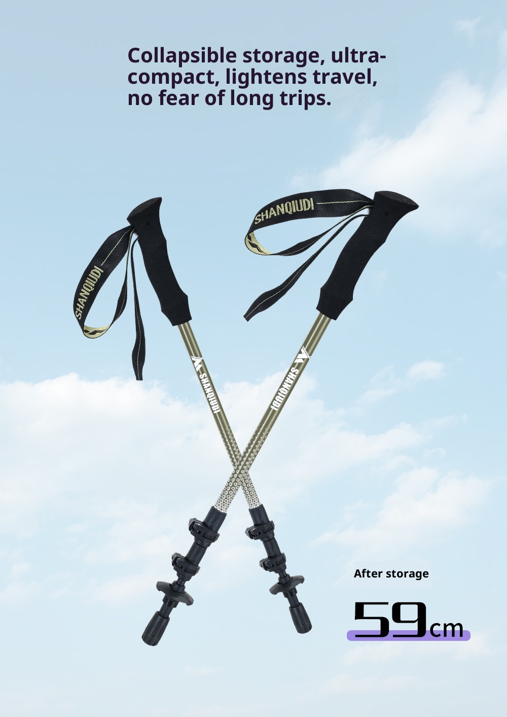 001 Carbon Fiber Trekking Pole Telescopic Three-Section Stick Adjustable Portable Essential Supplies Outdoor Hiking_voghion.com