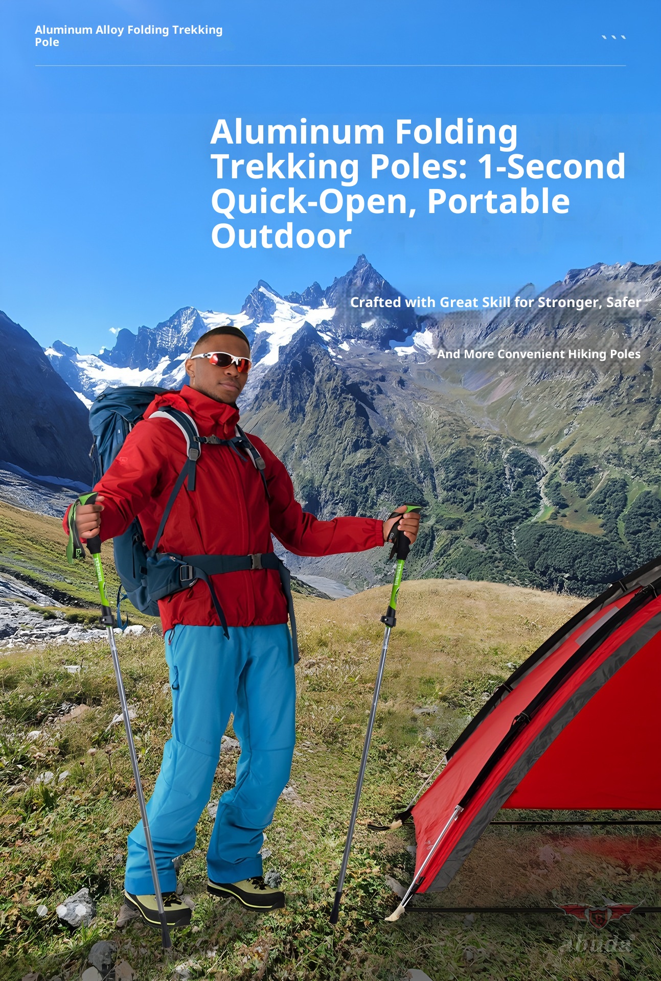 001 Cross-Border Sports Off-Road Five-Section Retractable Aluminum Alloy Folding Trekking Pole Professional Outdoor Hiking_voghion.com