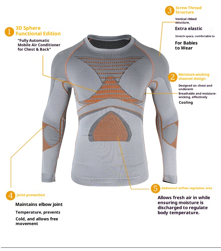 001 Malla térmica de compresión deportiva funcional profesional sin costuras para hombre y mujer, ideal para esquí al aire libre._voghion.com