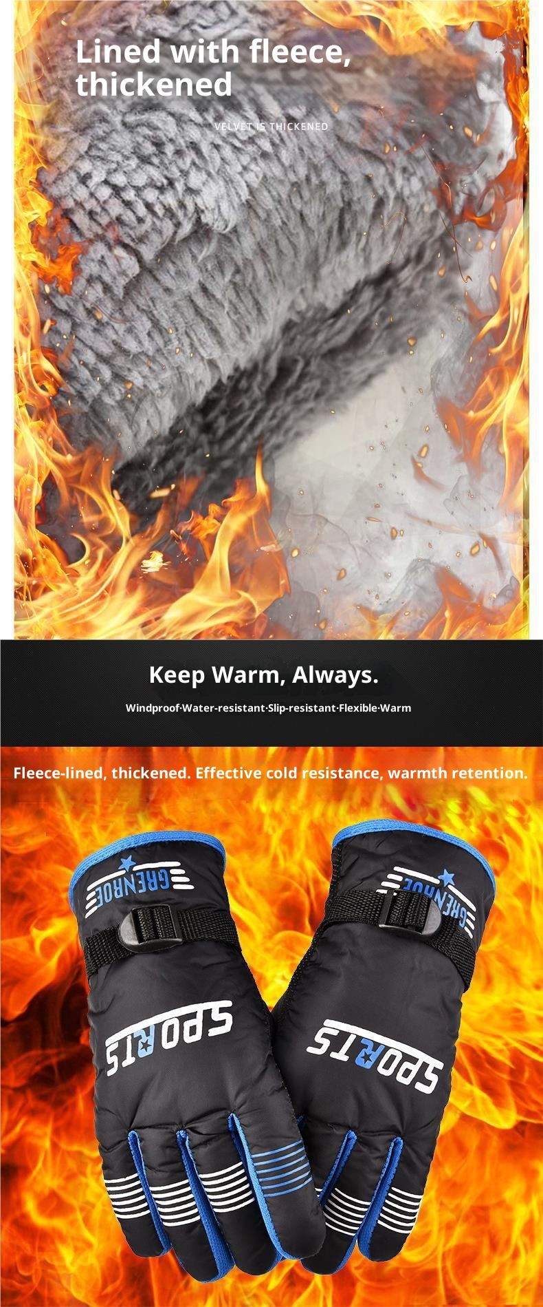 001 Men's Winter Women's Warm Cycling Cold-Proof Fleece-Lined Thickened Windproof Waterproof Motorcycle Skiing Cotton Gloves_voghion.com