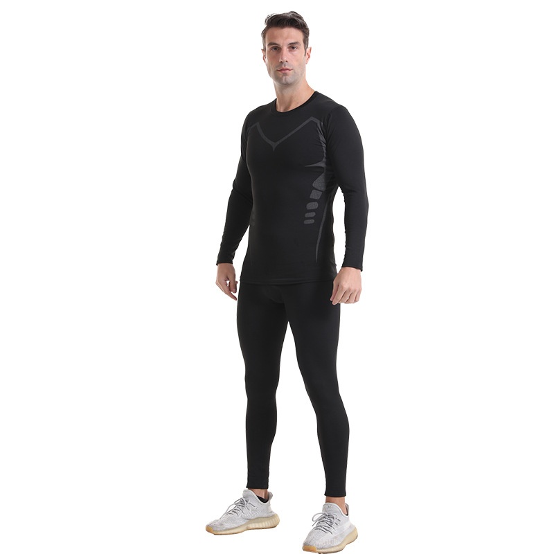 001 Fleece-Lined Thermal Underwear For Men, Round Neck Layer, Sports Outdoor Skiing Base Shirt, Fitness Quick-Dry Set_voghion.com