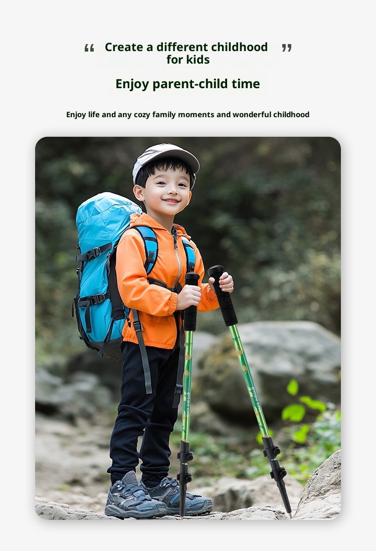 001 Children's Trekking Pole Three-Section Telescopic Foldable Walking Stick Aluminum Alloy Ultra-Light Portable Outdoor_voghion.com