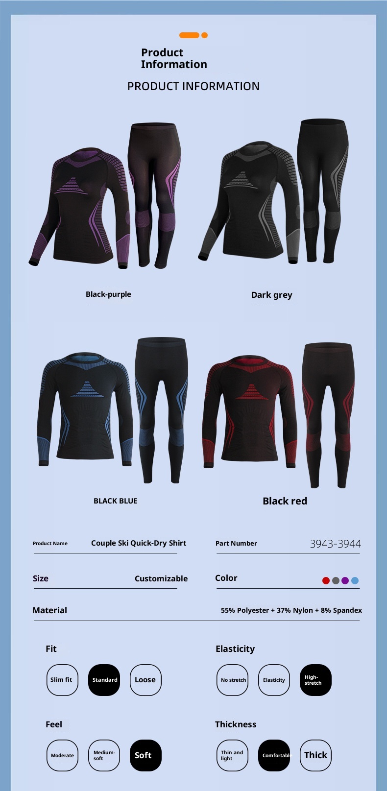 001 Autumn Winter Outdoor Ski Quick-Dry Sports Men Women Moisture-Wicking Base Layer Compression Thermal Underwear Set_voghion.com