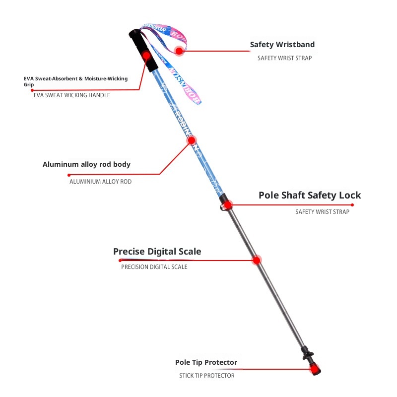 001 Robinson Kinder-Trekkingstock aus Aluminiumlegierung mit externer Verriegelung, ultraleicht, kurz, teleskopierbar, tragbar, für Jugendliche, Jungen und_voghion.com