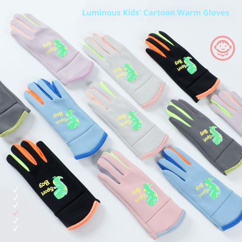 001 Winter Children's Warm Gloves Windproof Water-Resistant Boys And Girls Skiing Snow Play Fleece-Lined Cycling Outdoor_voghion.com