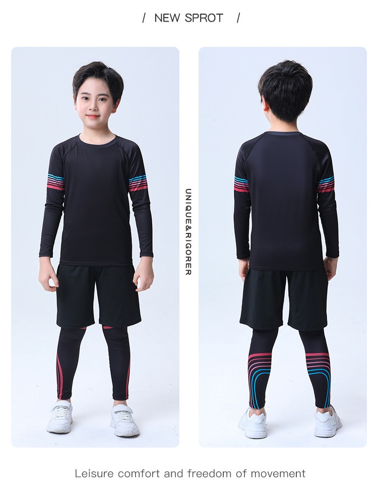 001 Children's Compression Training Suit Basketball Quick-Dry Sports Set Boys Running Fitness Yoga Thin Clothing_voghion.com