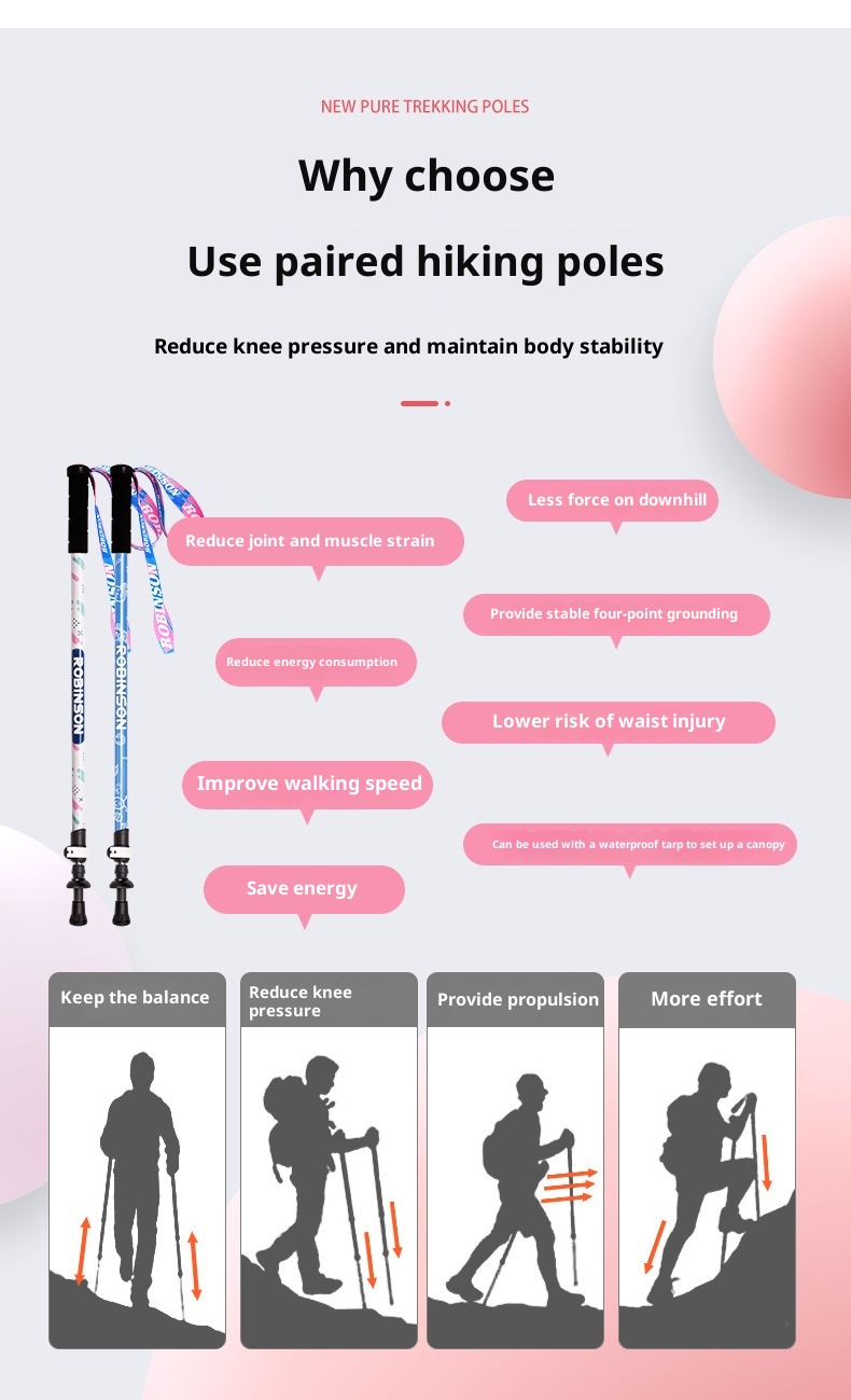 001 Robinson Kinder-Trekkingstock aus Aluminiumlegierung mit externer Verriegelung, ultraleicht, kurz, teleskopierbar, tragbar, für Jugendliche, Jungen und_voghion.com