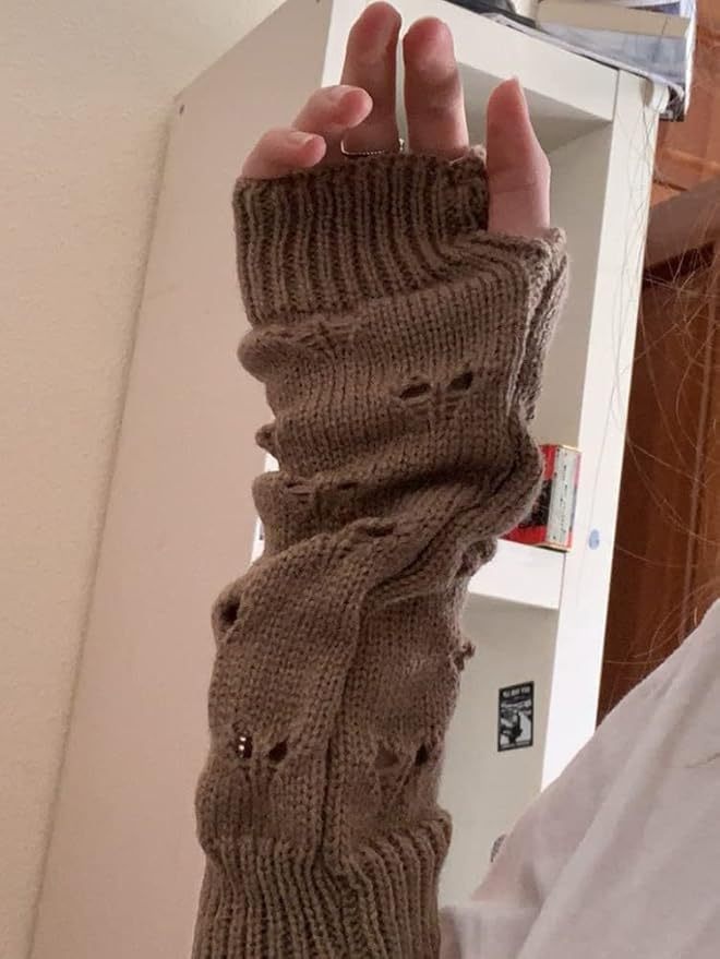 001 Heart-shaped Knitted Gloves Autumn Winter New Style Warm Arm Warmers Mid-length Ski Half-finger Wrist Guards Sleeves_voghion.com