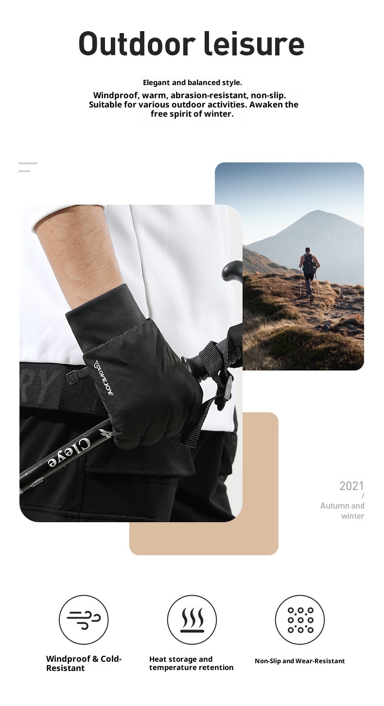 ActiveGo Outdoor Cycling Thermal Winter Couple Riding Windproof Coldproof Fleece Lined Thickened Non-slip Ski Touchscreen Gloves_voghion.com