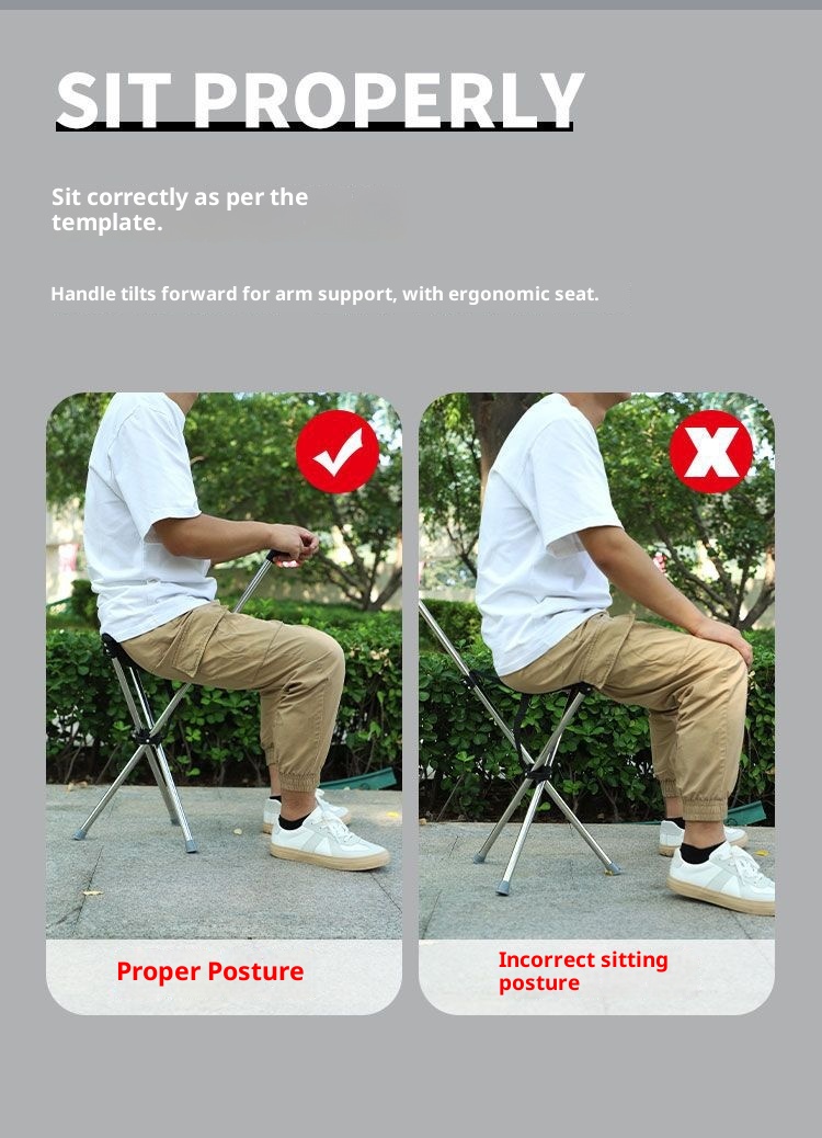 001 Dreieckiger, teleskopierbarer Trekkingstock, tragbar, leicht, medizinische Sitzstütze mit Sturzschutz, verdickter, faltbarer Hocker_voghion.com