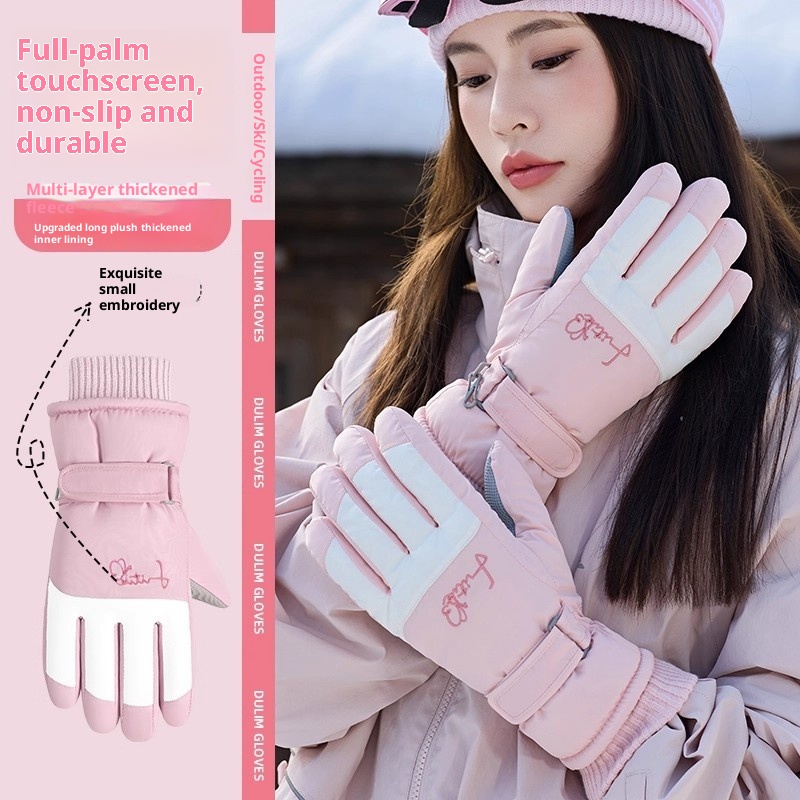 Gants de ski ActiveGo pour femmes, collection hiver 2025, doublés polaire, chauds et épais, résistants au froid, imperméables et compatibles écrans tactiles._voghion.com