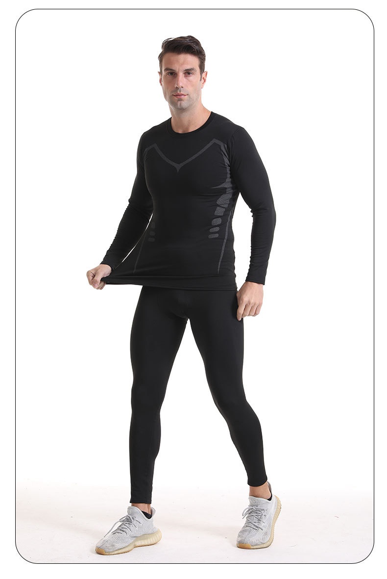 001 Fleece-Lined Thermal Underwear For Men, Round Neck Layer, Sports Outdoor Skiing Base Shirt, Fitness Quick-Dry Set_voghion.com