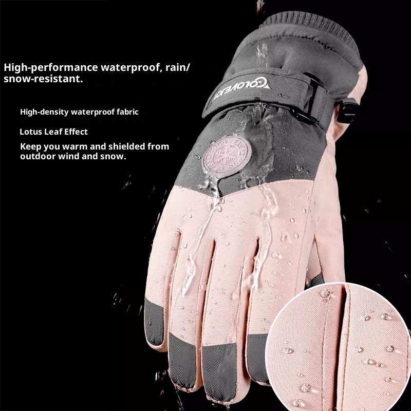 001 Winter Ski Warm Fleece Lined Thickened Waterproof Windproof Touchscreen Curved Finger Outdoor Cycling Riding Gloves_voghion.com