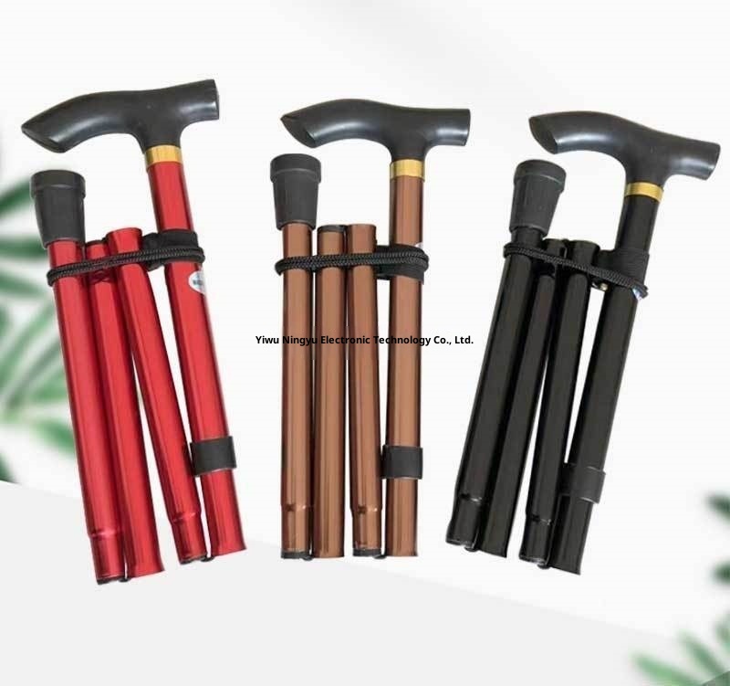 001 Wanderstock, fünfteilig, faltbar, ultrakurz, teleskopierbar, für Damen und Herren, Gummi, ohne Aufdruck_voghion.com