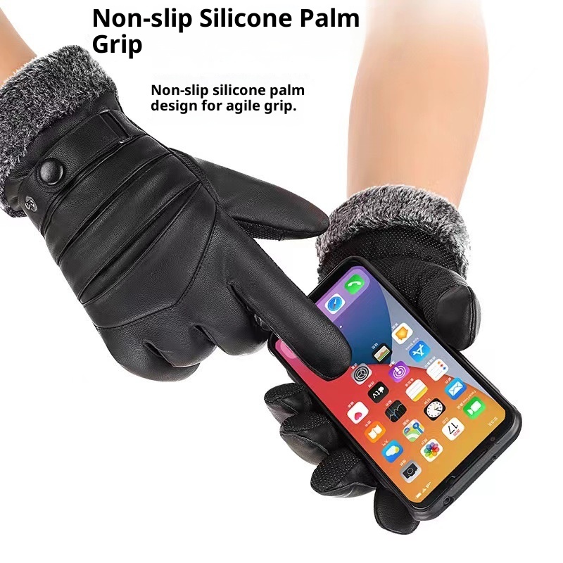 001 Wintr Mn's Warm Lathr Glovs For Cycling Skiing, Cold And Windproof Outdoor Motorcycl Glovs, Manufacturr_voghion.com