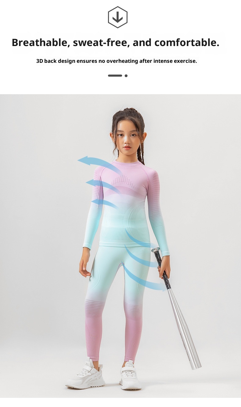 001 Maglia da sci funzionale a compressione monopezzo, elastica e ad asciugatura rapida per bambini, strato di base traspirante e caldo._voghion.com