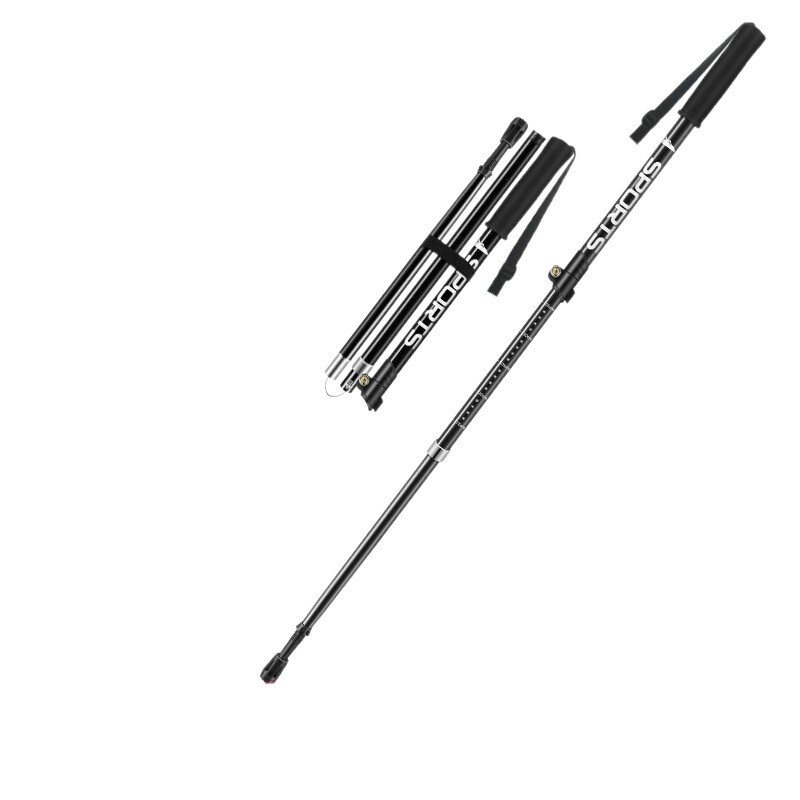 001 Aluminum Alloy Three-Section Straight Handle Trekking Pole Telescopic Walking Stick Professional Outdoor Hiking Cane_voghion.com