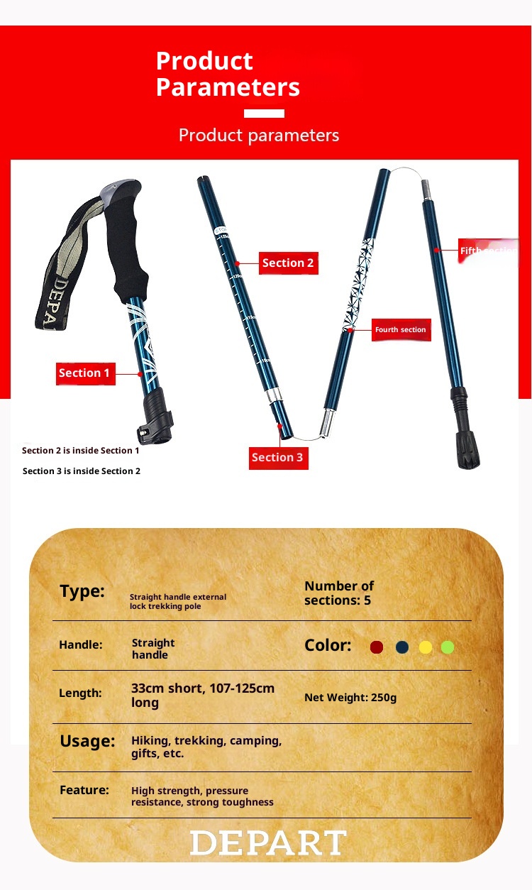 001 Lega di alluminio pieghevole ultraleggero ultra-corto telescopico bastone da trekking per esterni escursionismo arrampicata bastone da passeggio 5_voghion.com