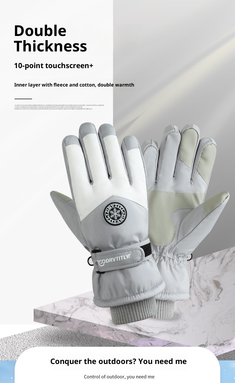 001 Women's Ski Gloves Winter Cycling Thickened Fleece Snow Play Cotton Warm Cold-Proof Electric Motorcycle Men's_voghion.com