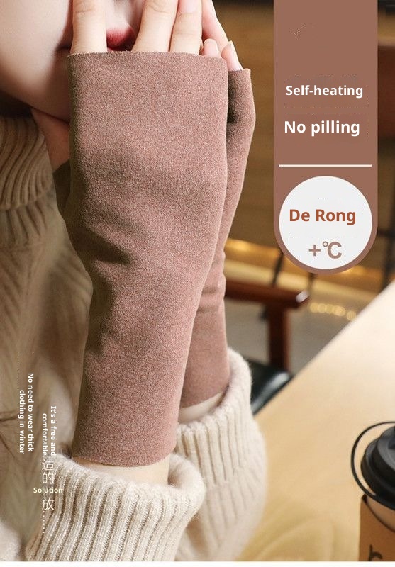 001 De Rong Thermal Half Flexible Writing Full Finger Gloves With Pocket Unisex Self-Heating Wrist Guard_voghion.com