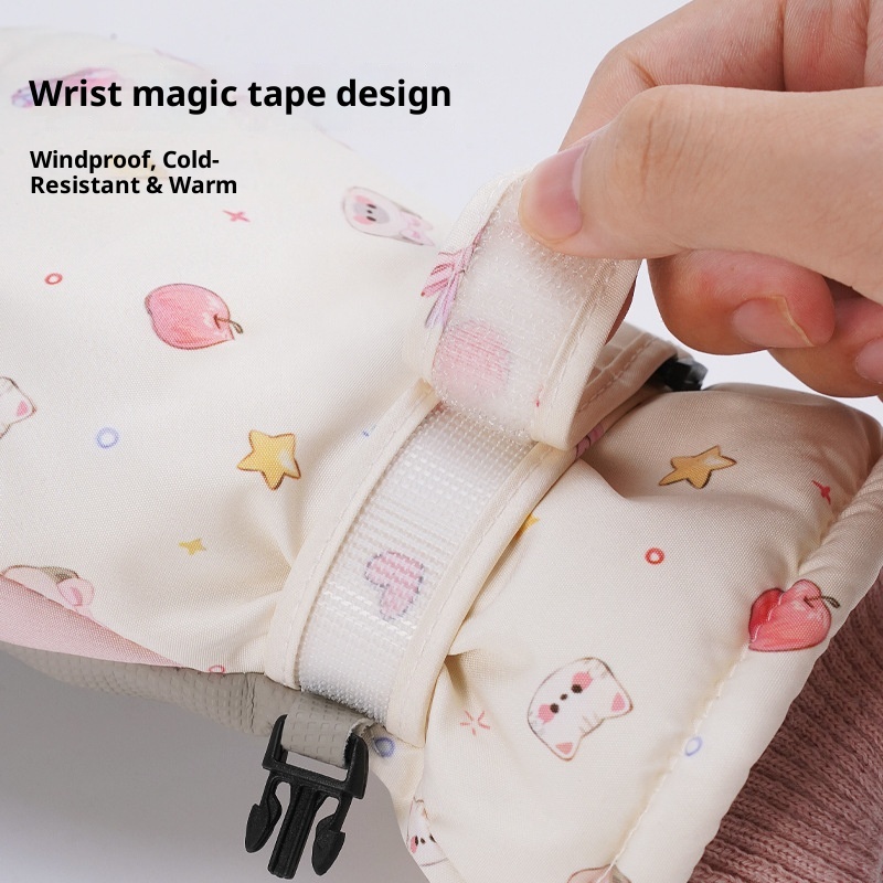 ActiveGo Cute Cat Ski Gloves For Women Winter Split Finger Outdoor Riding Windproof Waterproof Coldproof Fleece Lined Thickened_voghion.com