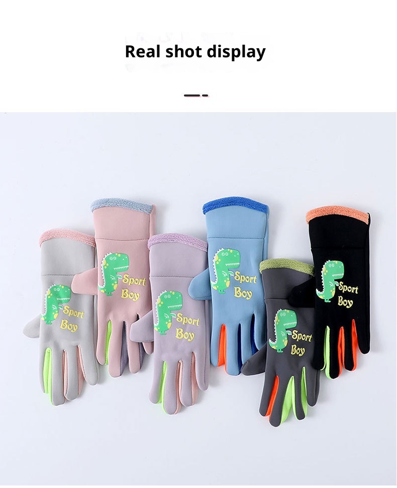 001 Winter Children's Warm Gloves Windproof Water-Resistant Boys And Girls Skiing Snow Play Fleece-Lined Cycling Outdoor_voghion.com