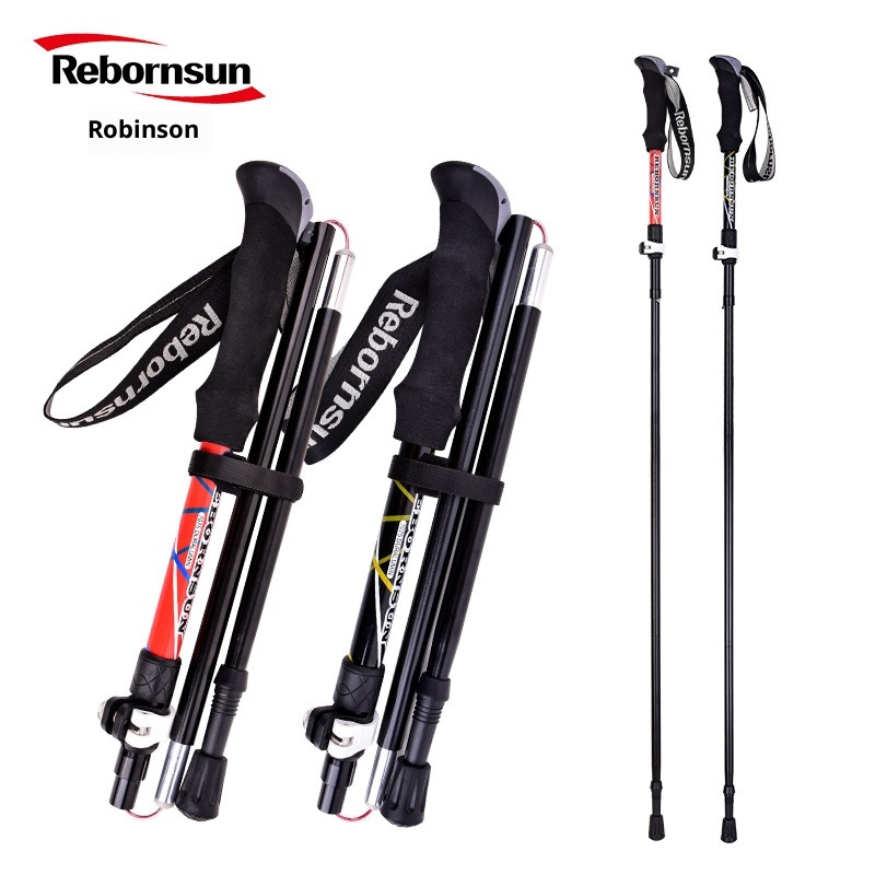 001 Robinson Trekking Pole Folding Aluminum Alloy Five Sections Ultra-Light Telescopic Outdoor Ultra-Short Trail Running_voghion.com