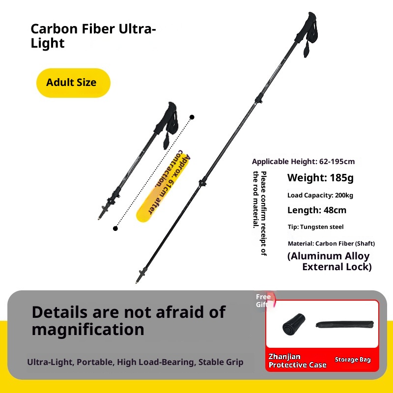 001 Fornitura diretta in fibra di carbonio ultraleggero telescopico escursionismo leggero portatile all'aperto arrampicata trekking pieghevole_voghion.com