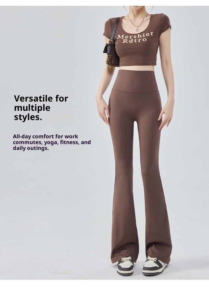 001 Yoga Flared Extended Women Tummy Control Hip Lift Slimming Bell Bottom Quk-Dry Casual Sports Dance Fitness Pants_voghion.com