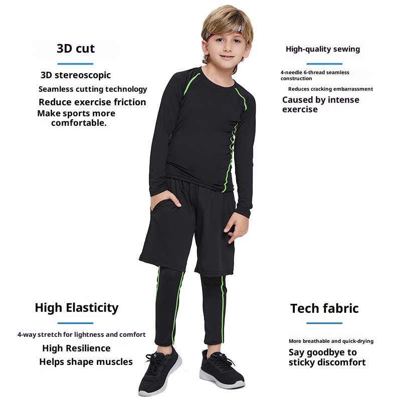 001 Children's Compression Training Suit Boys Basketball High Elastic Quick-Dry Long Sleeve Physical Fitness Football Sports_voghion.com